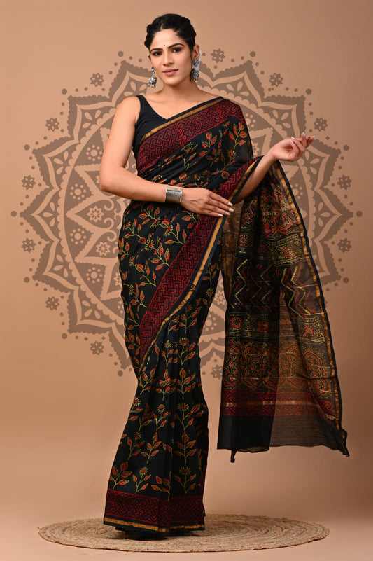 Handblock Chanderi Silk Saree