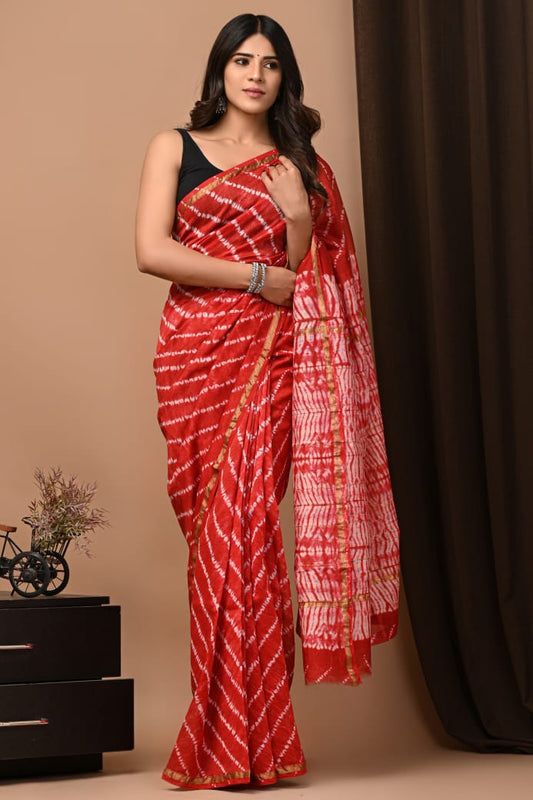 Exclusive Bagru Hand Block Pritned Chanderi Silk Saree with Blouse