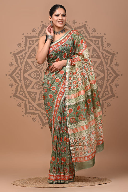 Handblock Chanderi Silk Saree
