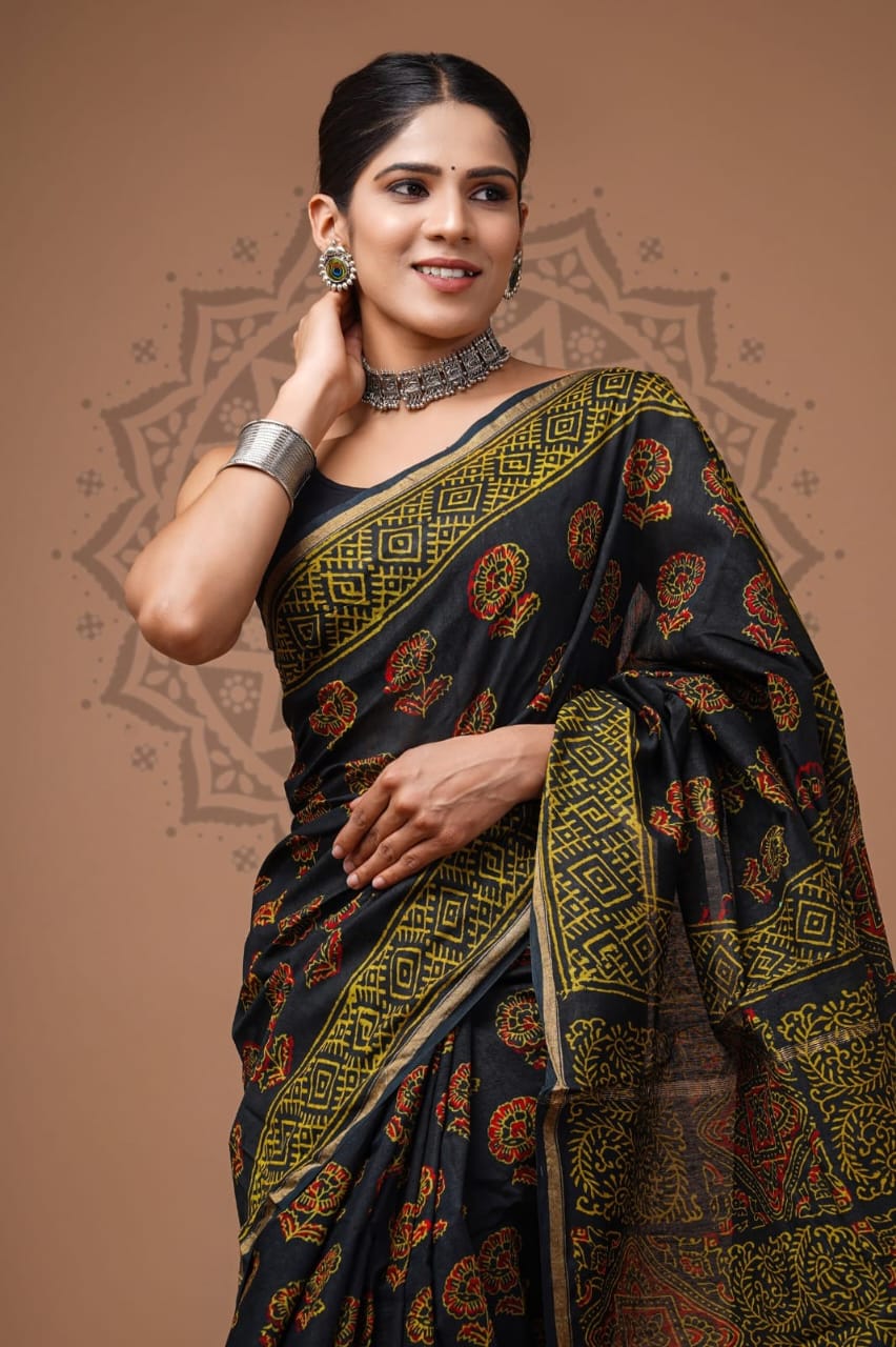 Handblock Chanderi Silk Saree