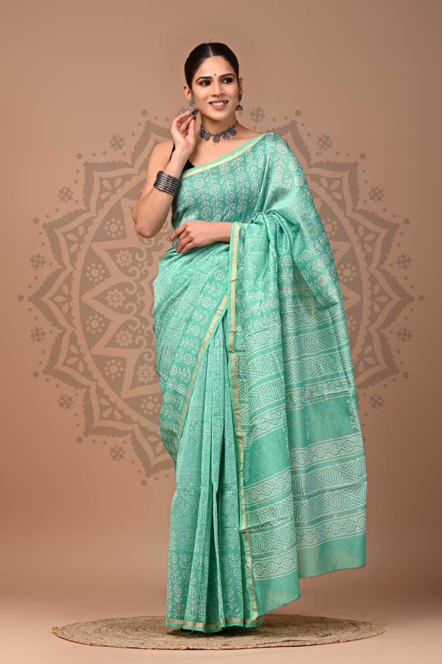 Handblock Chanderi Silk Saree