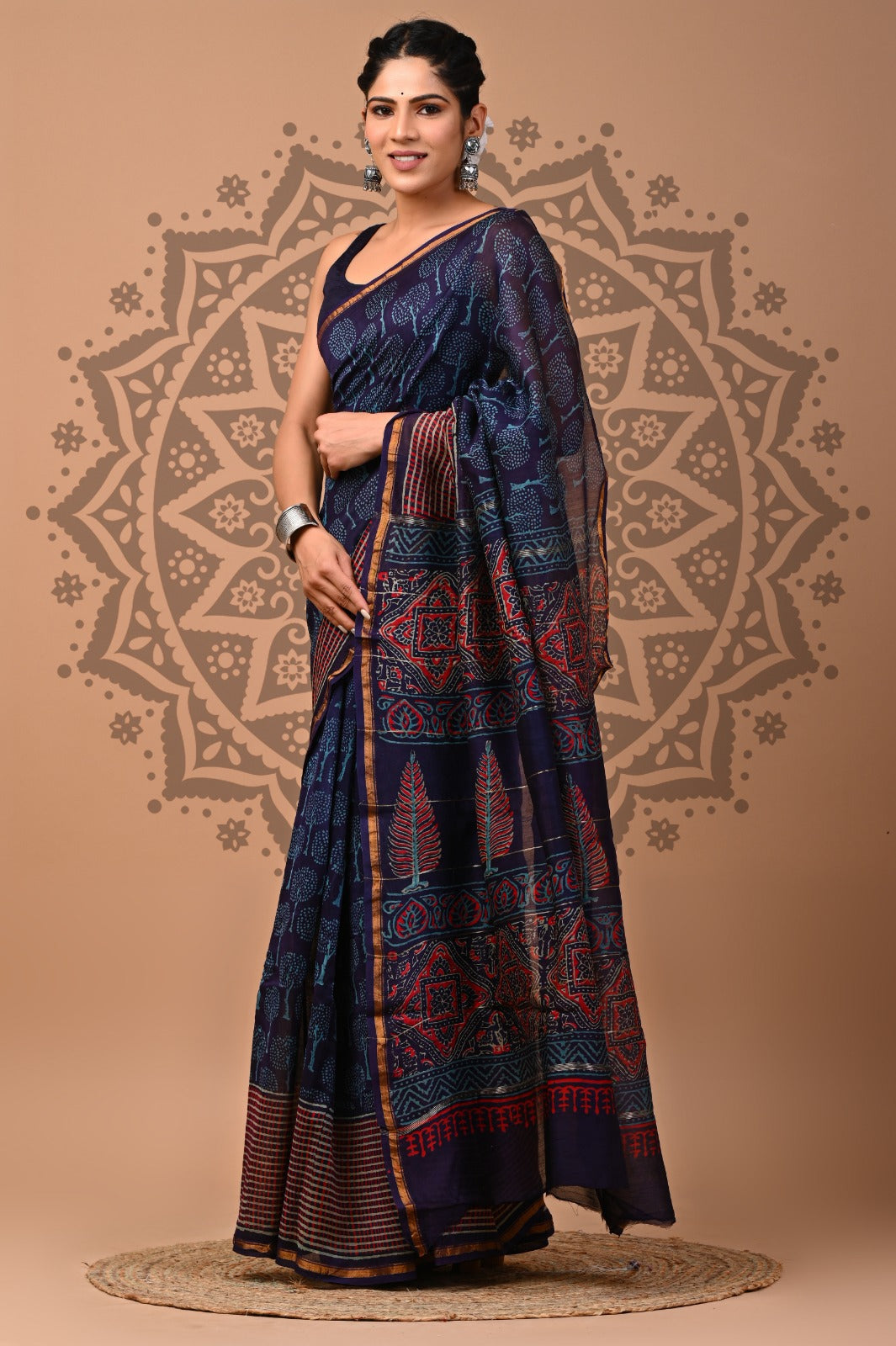Handblock Chanderi Silk Saree