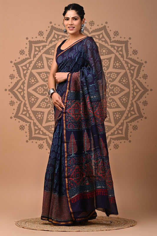 Handblock Chanderi Silk Saree
