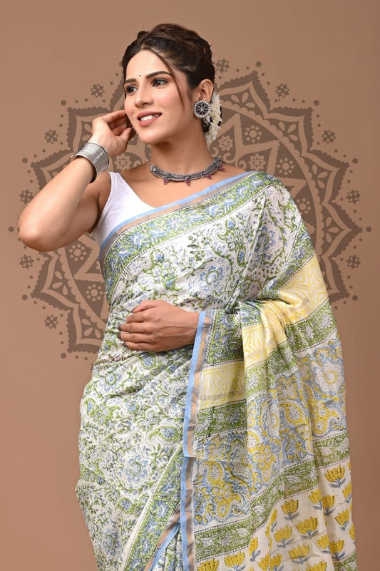 Handblock Chanderi Silk Saree