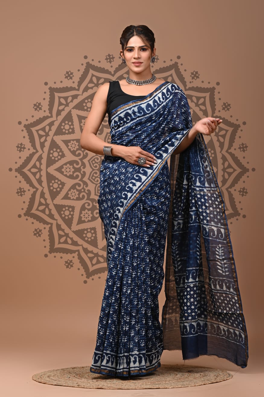 Handblock Chanderi Silk Saree