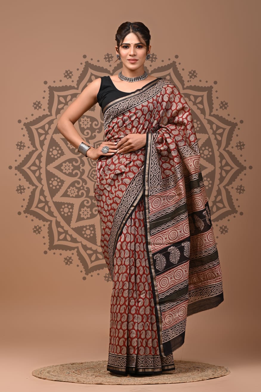 Handblock Chanderi Silk Saree