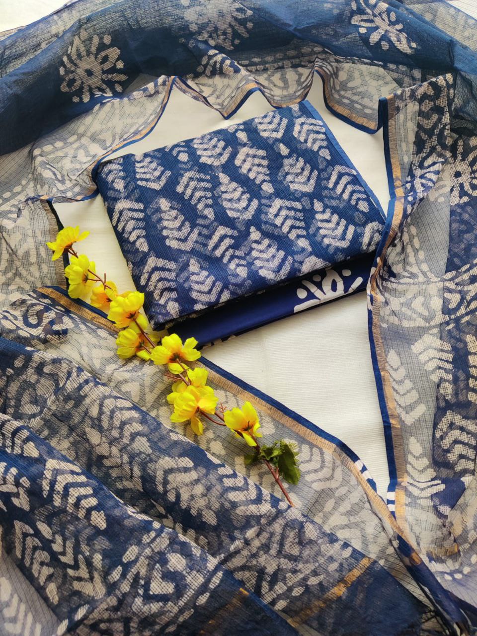 Bagrukala Traditional Handblock Kota Doriya Suit with Cotton Bottom