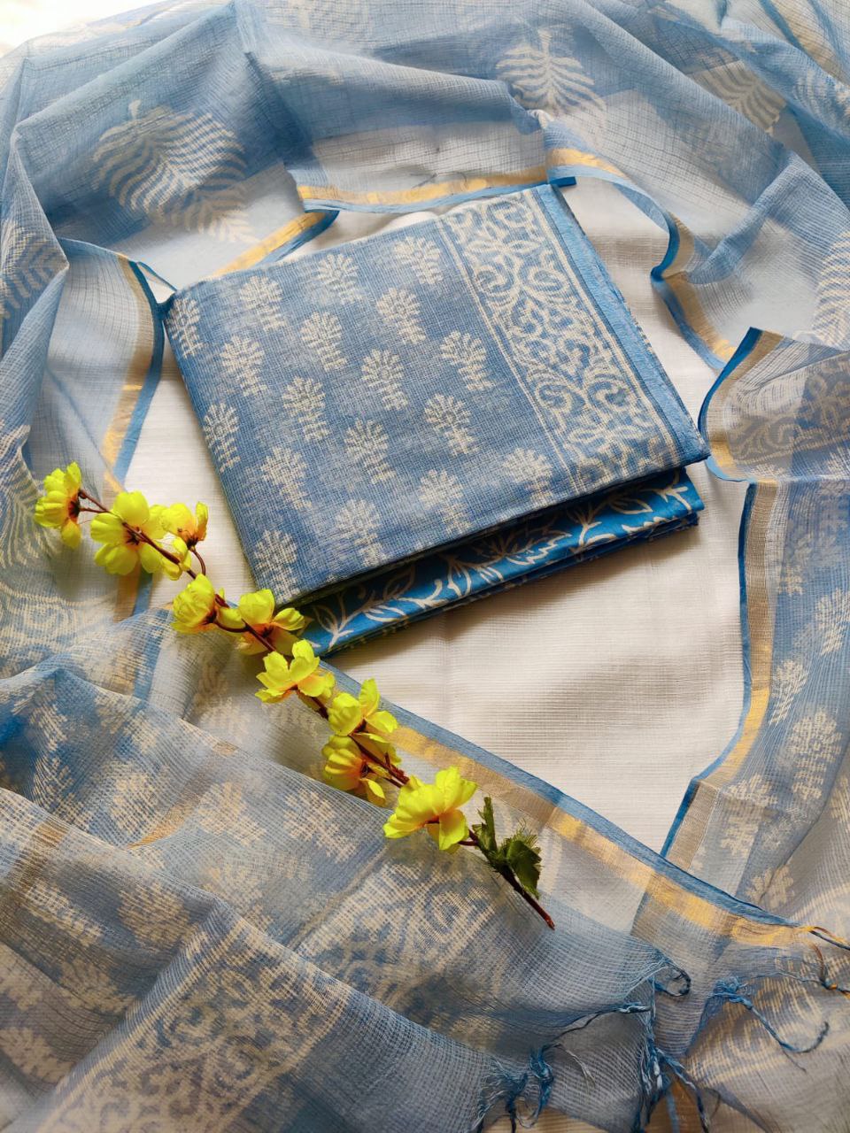 Bagrukala Traditional Handblock Kota Doriya Suit with Cotton Bottom