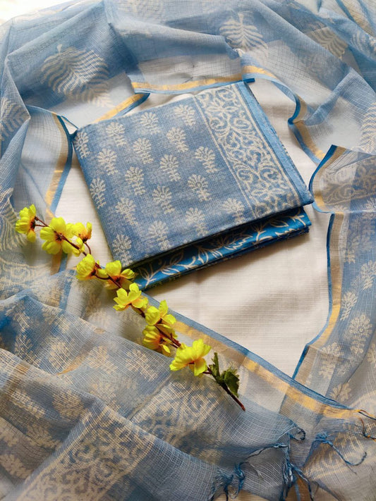 Bagrukala Traditional Handblock Kota Doriya Suit with Cotton Bottom
