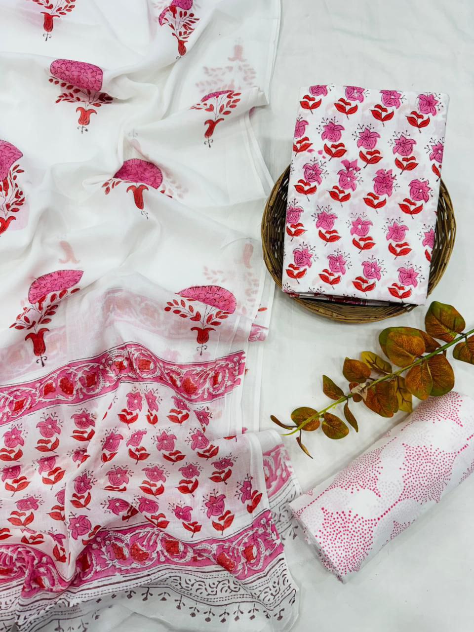 Bagrukala Traditional Cotton Suit with Soft Mul Cotton Dupatta